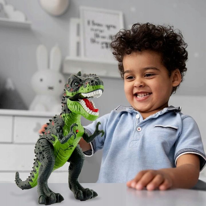 Duży Dinozaur Sterowany Robot T-rex Znosi Jaja Chodzi Para Ryczy Świec