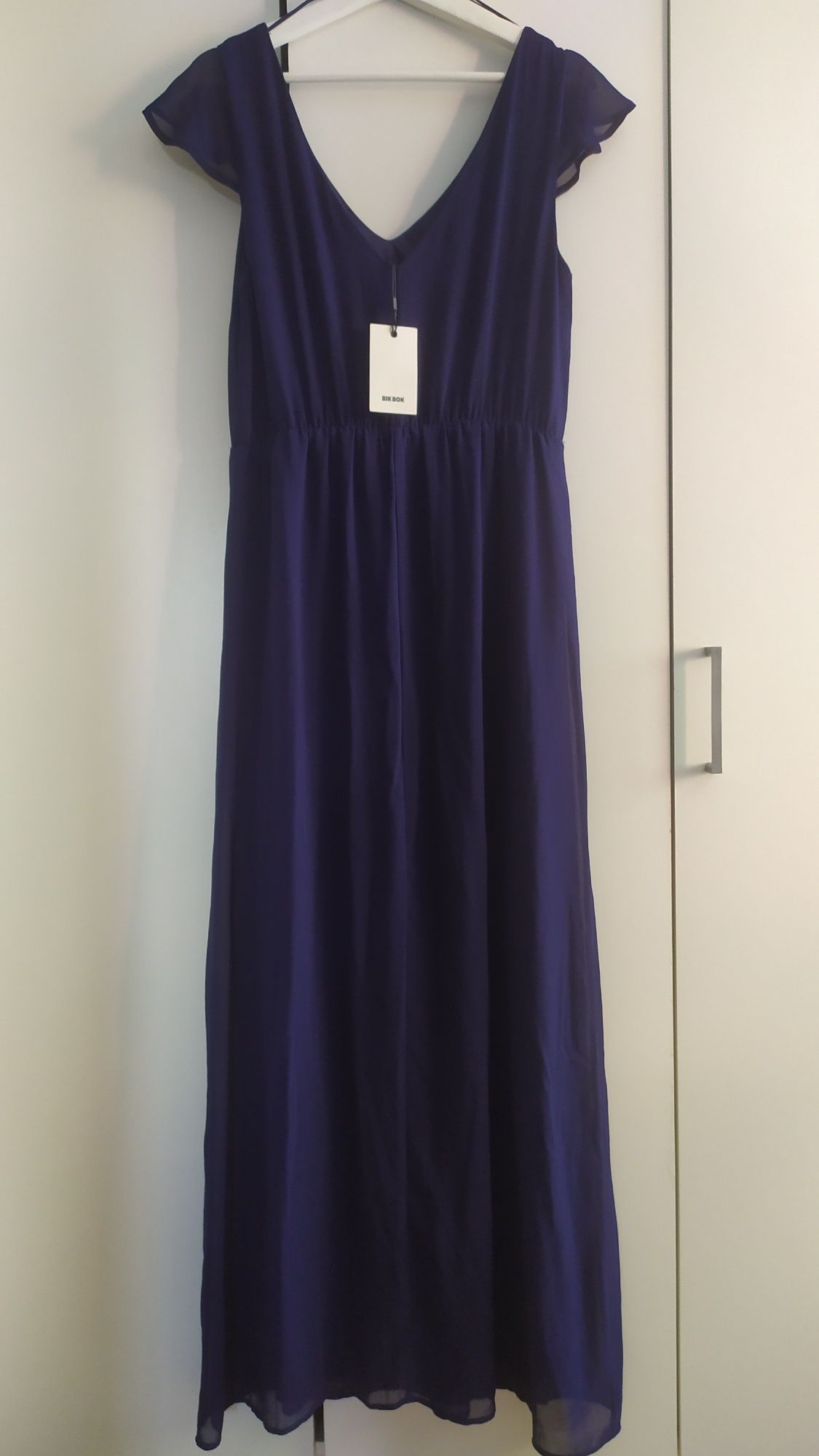 Sukienka szyfonowa koktajlowa  BikBok maxi długa Dark Blue nowa