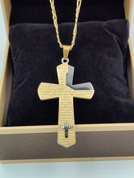 Aisadi łańcuszek złoty męski stal szlachetna z krzyżem. Stylowy