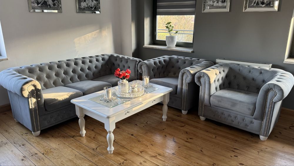 Przepiękny Komplet Chesterfield 2 fotele 1 sofa!!Stan idealny