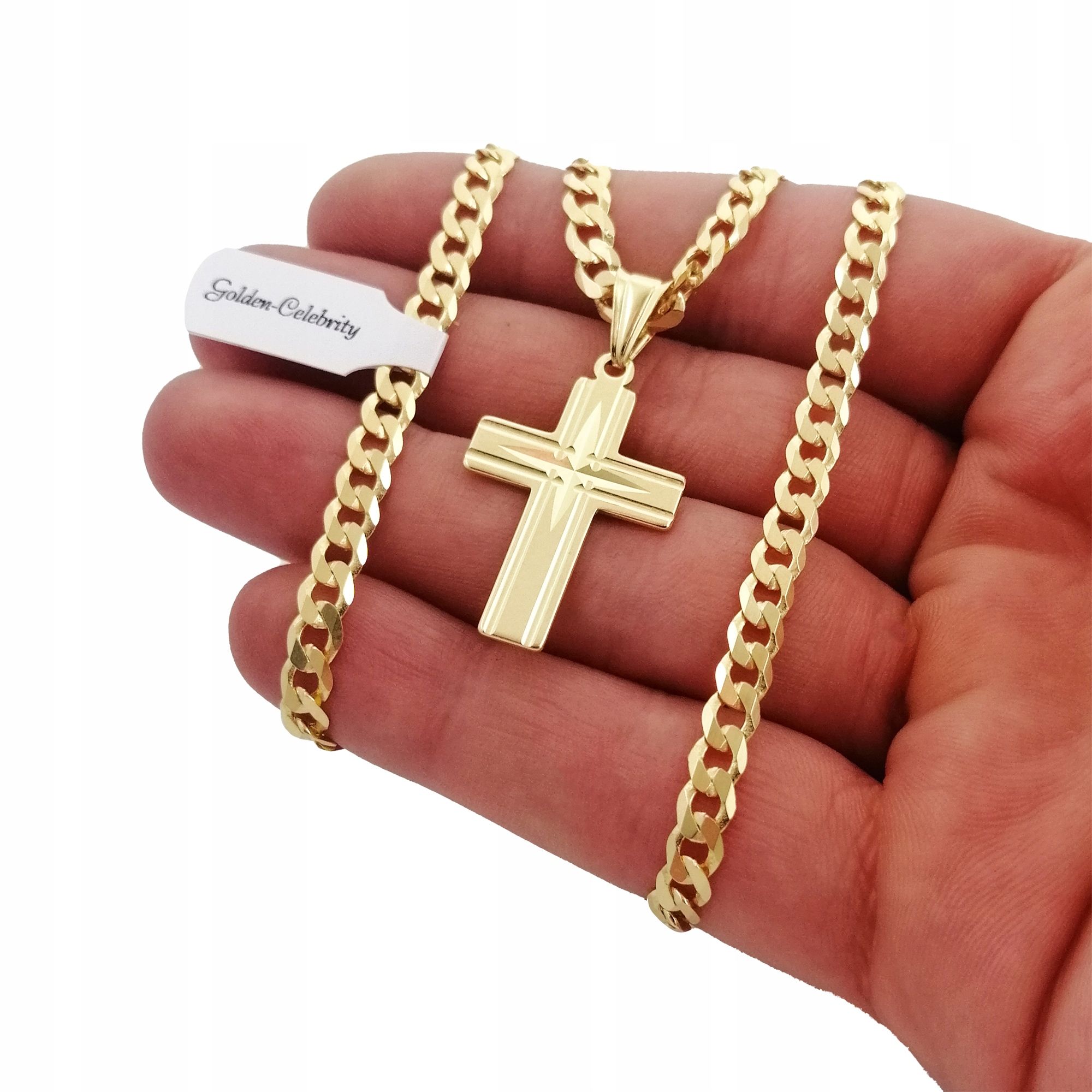 Elegancki Złoty Łańcuszek Męski Z Krzyżykiem Srebro 925 + Złoto 585 Pr