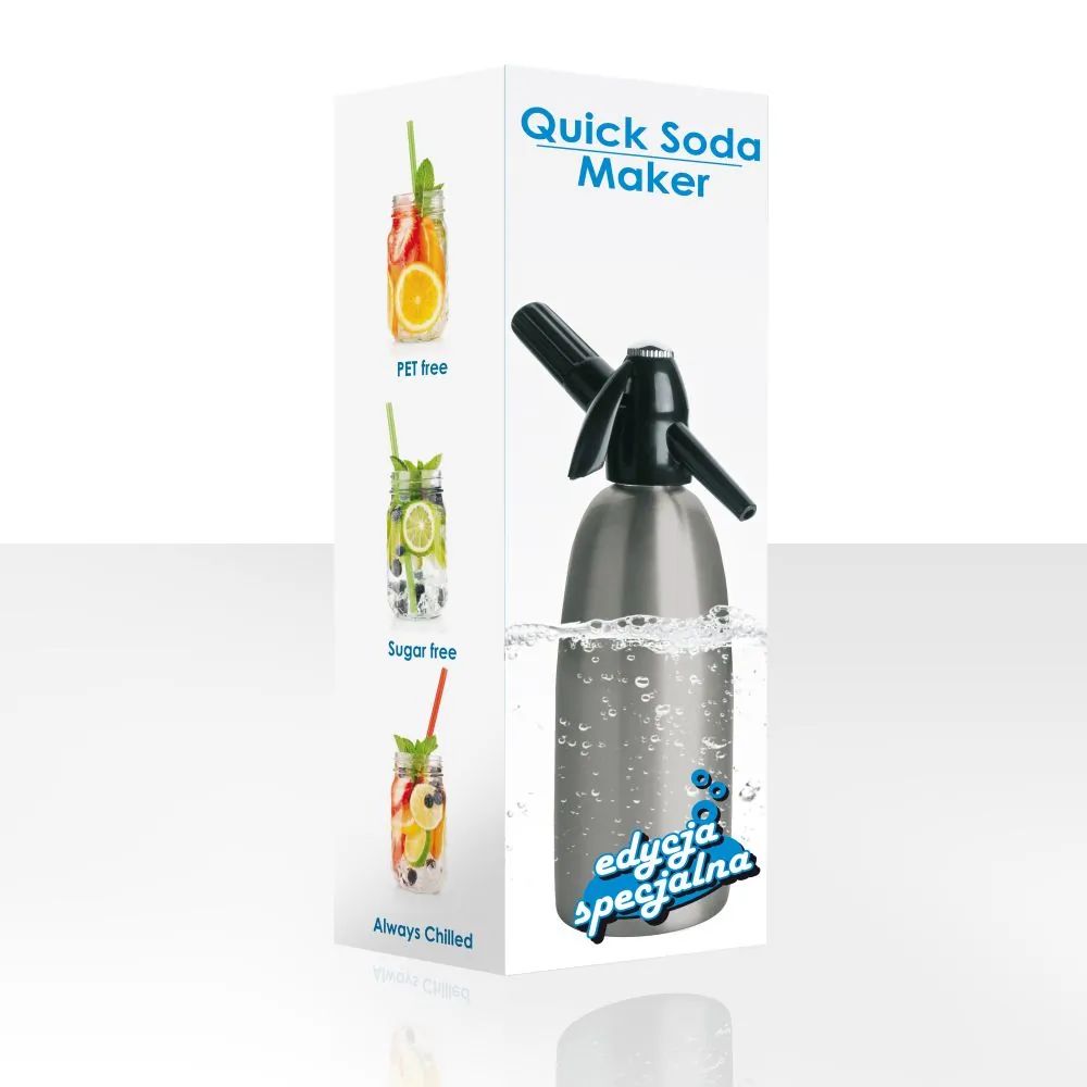 Saturator syfon do wody gazowanej szary 1L + 50 naboi + 5 kostek lodu