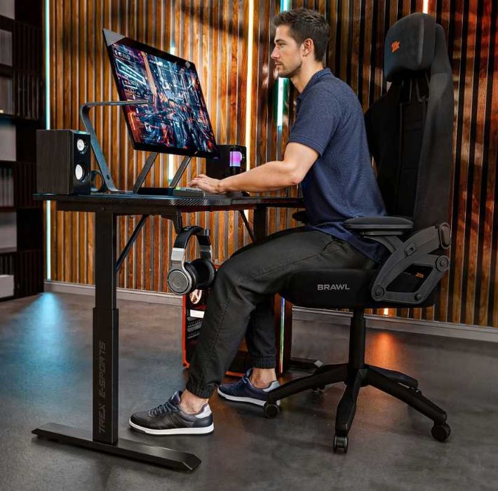 Regulowane Biurko Gamingowe 120x60cm e-sports Czarne Dla Gracza OKAZJA