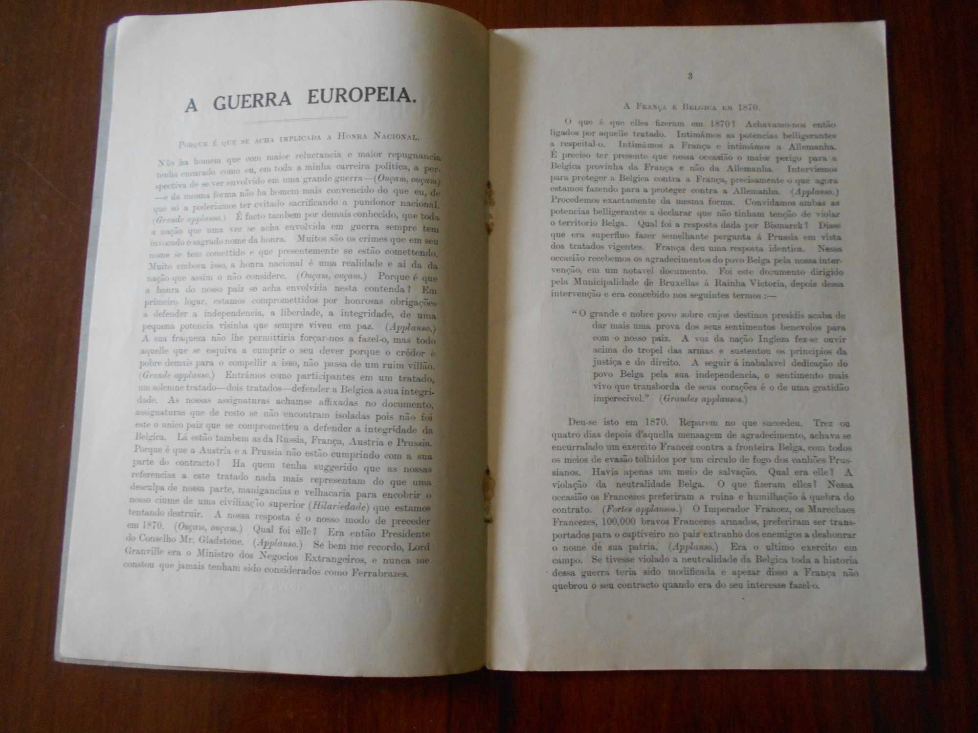 A Guerra Europeia. Discurso de Lloyd George em 19 setembro 1914. 1914.