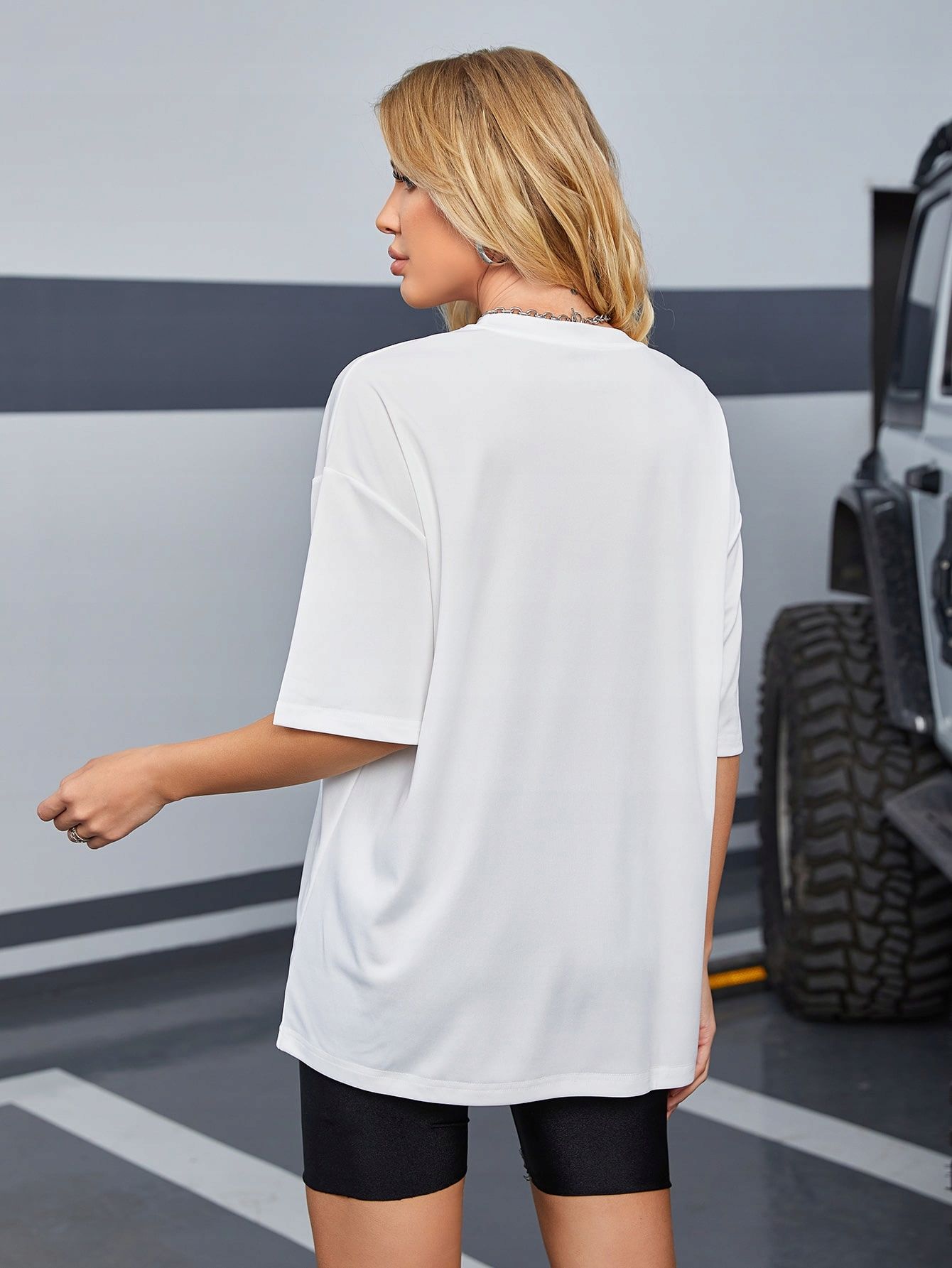 T-Shirt Oversize Biały Prosty Casual Shein S 36
