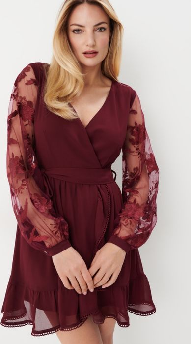 Sukienka damska mini kopertowa z przezroczystymi rękawam Mohito S