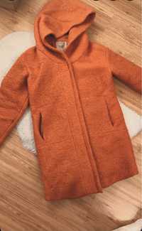 Wełniany płaszcz zimowy Zara parka kurtka z kapturem pomarańczowy