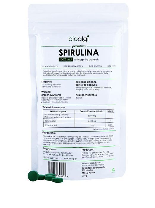3 Spirulina Platensis Bioalgi 100% Naturalna 400 Tabletek
