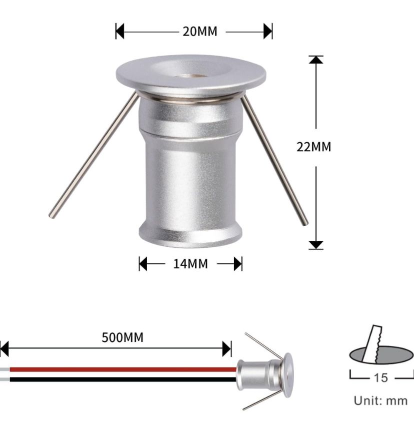 Mini diody LED spotlight  1 W 12 V, kąt świecenia 120 stopni