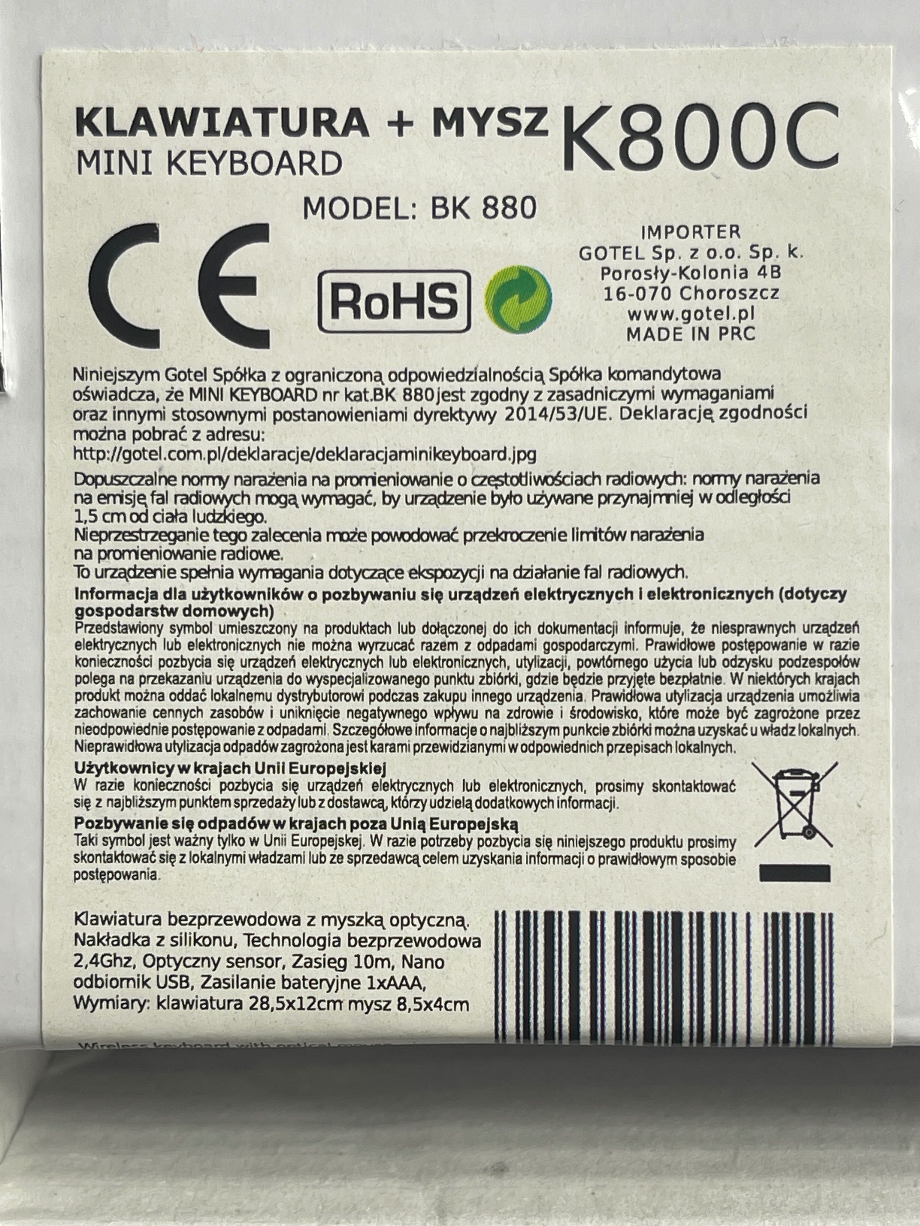 Zestaw klawiatura+mysz 2,4Ghz naklejki z cyrylicą кириллица русская RU