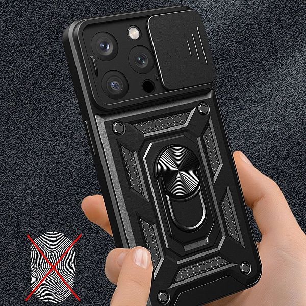 Pancerne etui z podstawką i osłoną aparatu do iPhone 15 Pro Hybrid Arm