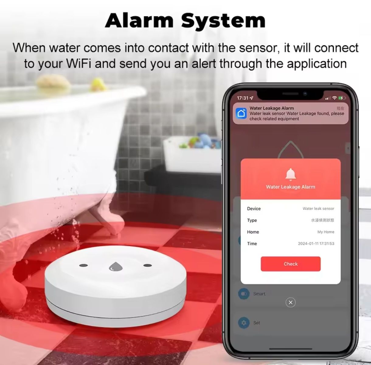 Czujnik zalania WiFi - Smart Home z Alarmem