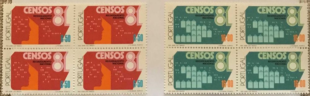 Série completa de 2 quadras de selos novos - Censos 81 - 1981