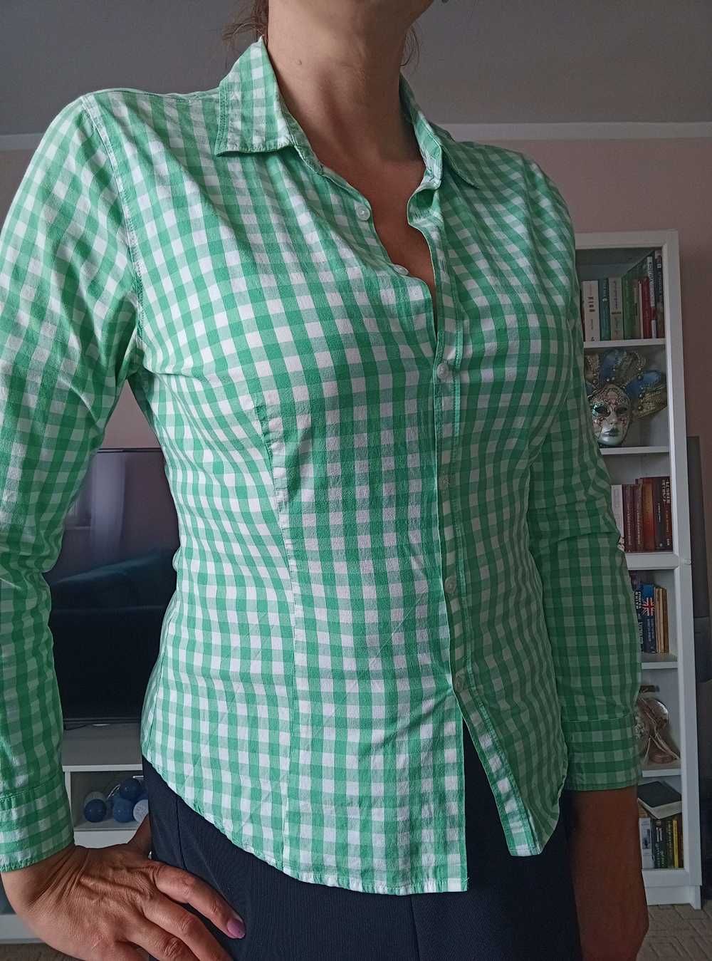 Biało zielona krata koszula bluzka kobieca  roz. L/40 Montego