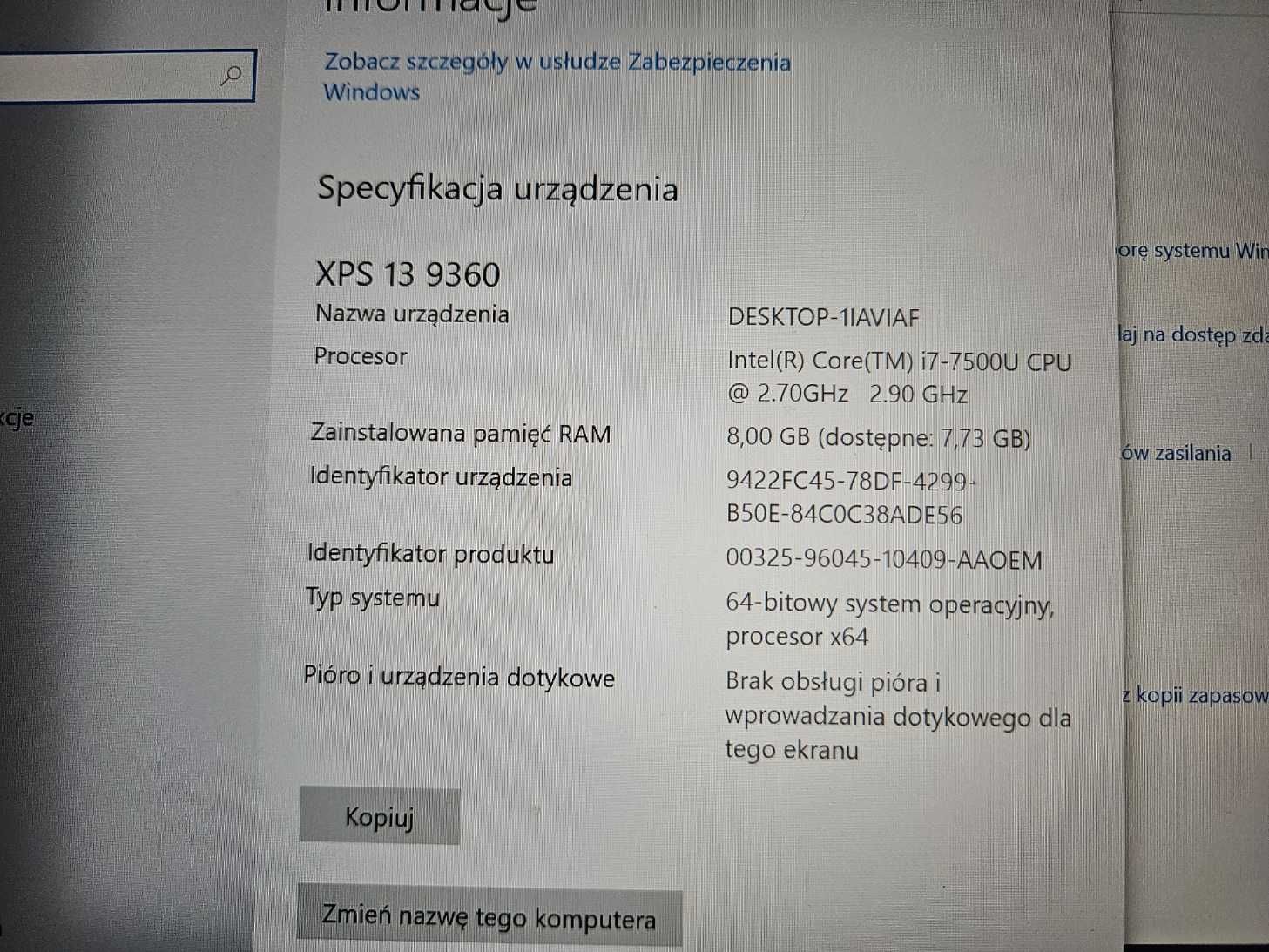 Dell XPS 13 9360 Intel Core i7 8 GB 240GB SSD FHD 13.3” z Windows 10 H