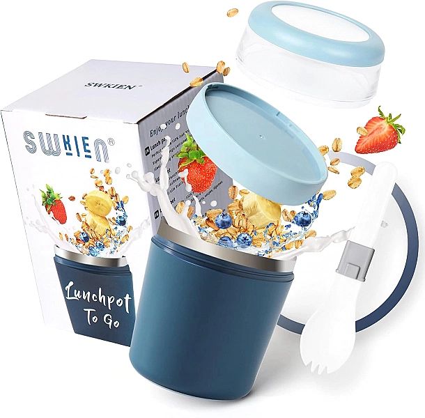 Kubek na lunc, musli izolowany kubek na jogurt z łyżką do pracy 750 ml