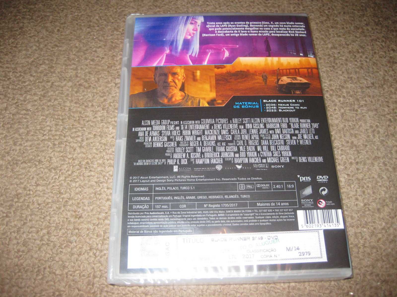 DVD "Blade Runner 2049" com Ryan Gosling/Selado!