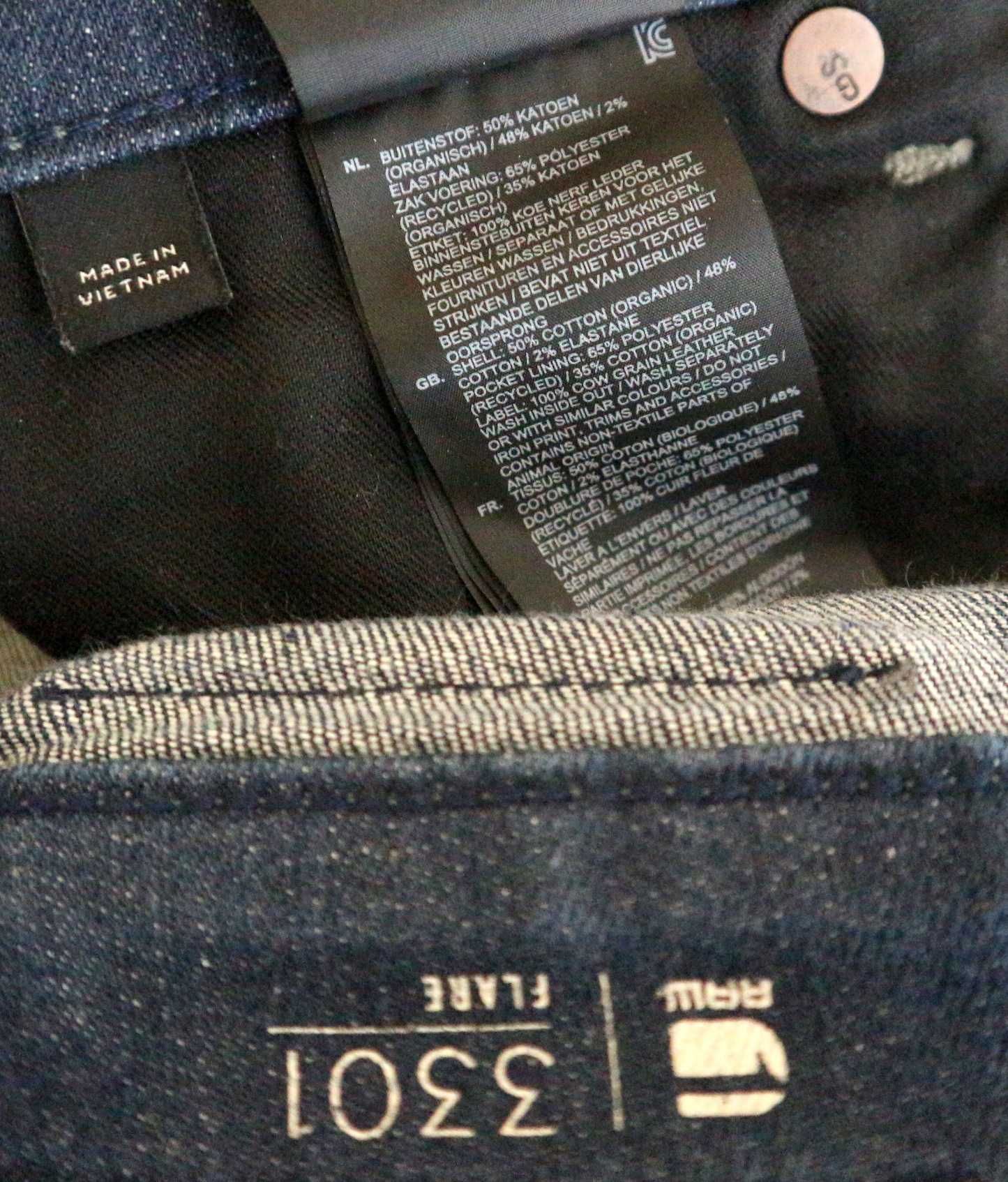 G-Star RAW 3301 Flare spodnie jeansy W30 L30 dzwony pas 2 x 40 cm