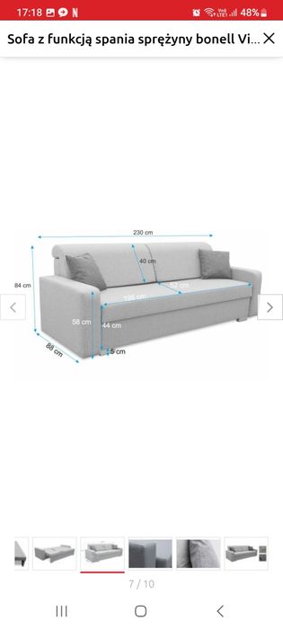 Sofa z funkcją spania sprężyny