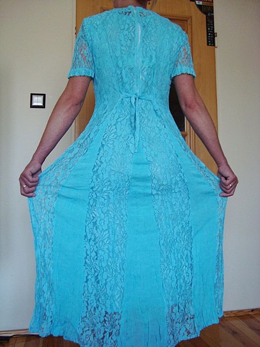 MAXI sukienka indyjska KORONKA r. M/L - niebieska