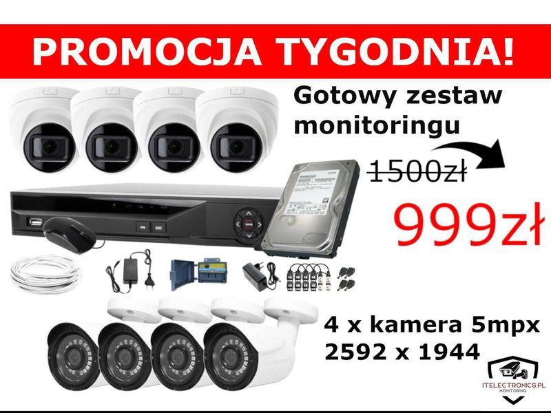 Zestaw 4 kamer HIKVISION bdb jakość 4,6,8,16 kamery montaż monitoring