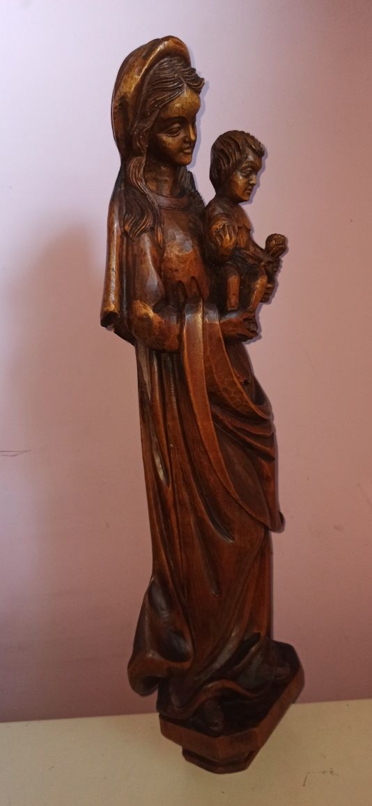 Figura Rzeźba Madonna z Dzieciątkiem Twarde dąb 63 c