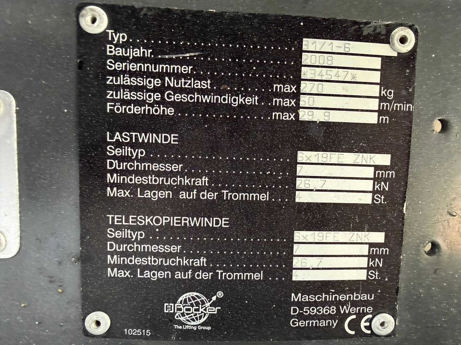Winda drabina dekarska Bocker HD 31 m/1-6 Spalinowa HONDA R.2008