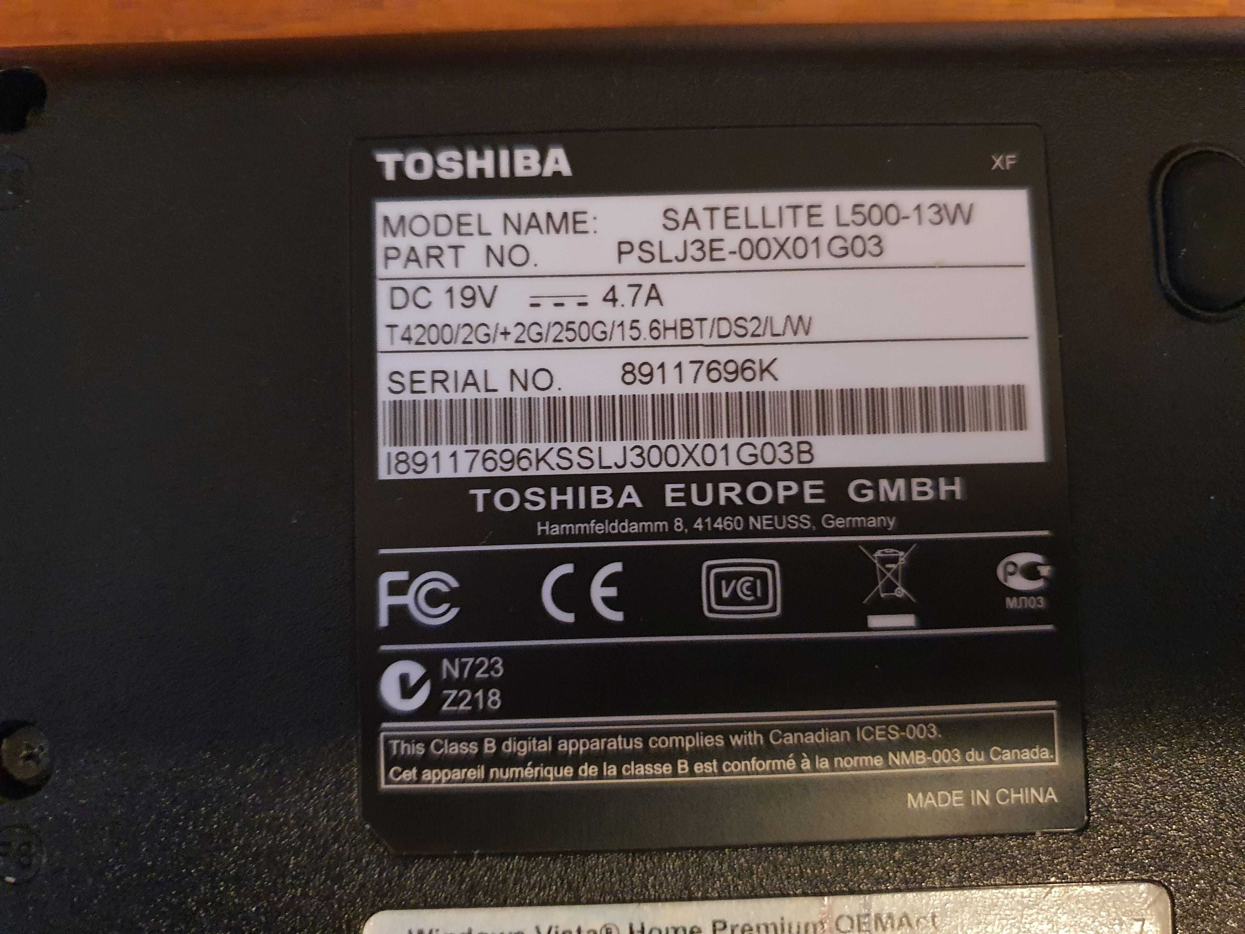 portátil Toshiba Satellite L500 para peças