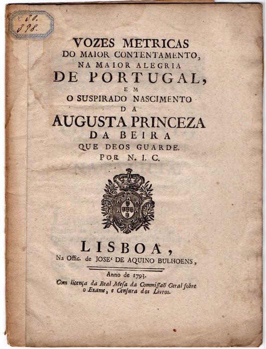 Documento Vozes métricas do maior contentamento ... (1793)