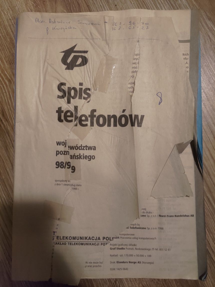 Książka telefoniczna/Spis telefonów województwa wielkopolskiego 98/99