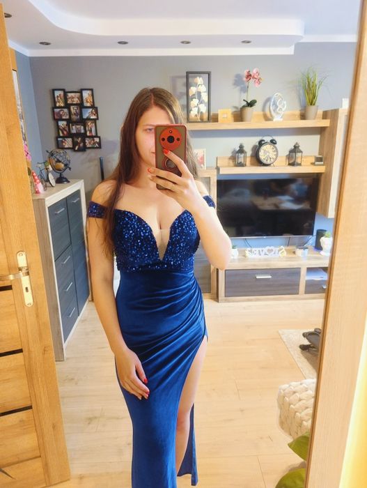 Sukienka niebieska cekiny, długa