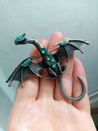 Broche / alfinete de peito ou pendente dragão com pedras verdes - NOVO