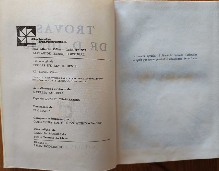 Trovas de D. Dinis - prefácio de Natália Correia