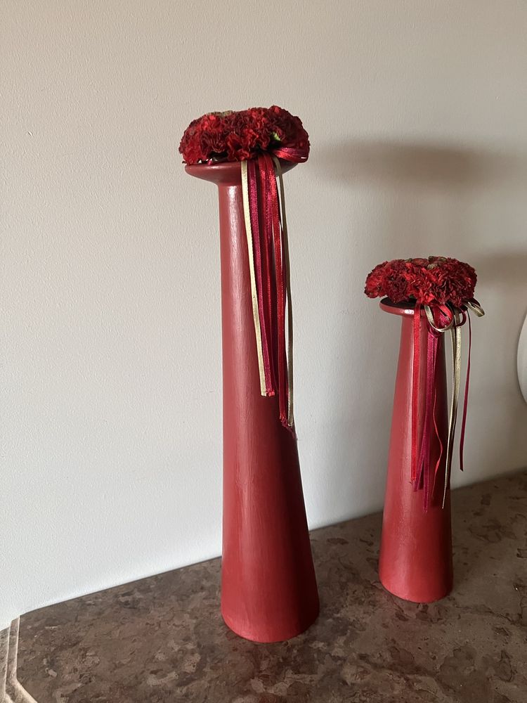 Par de castiçais em cerâmica (como novos) com enfeites para mesa