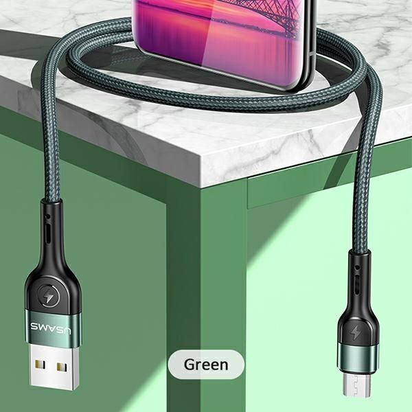 Kabel USB USAMS U55 2A Micro USB Nylonowy Splot 1M Green