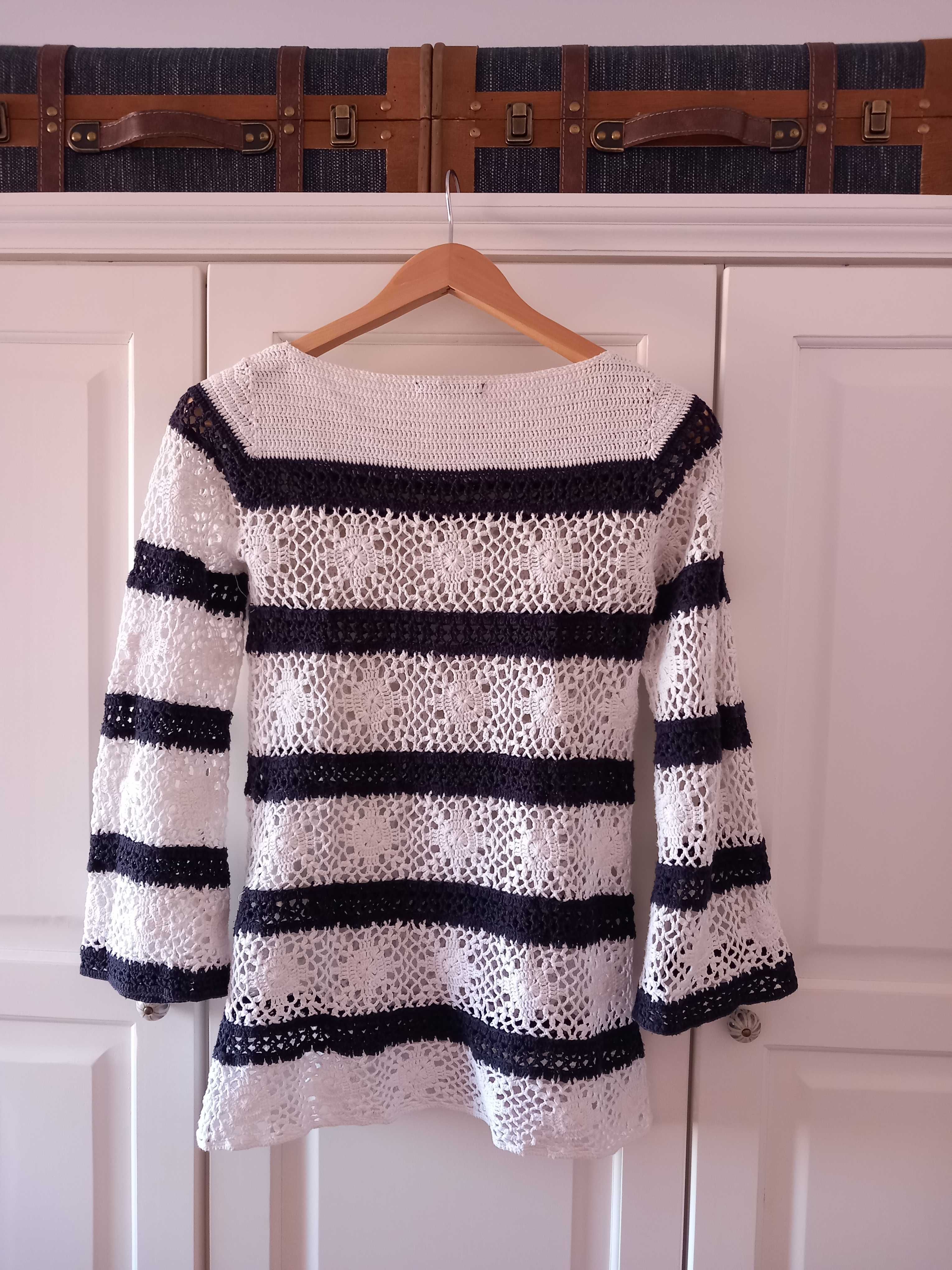 Túnica/ camisola em crochet mangas flare 100% algodão T36