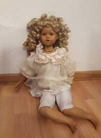 Piękna duża lalka szmaciano-porcelanowa (rzęsy naturalne) 55cm