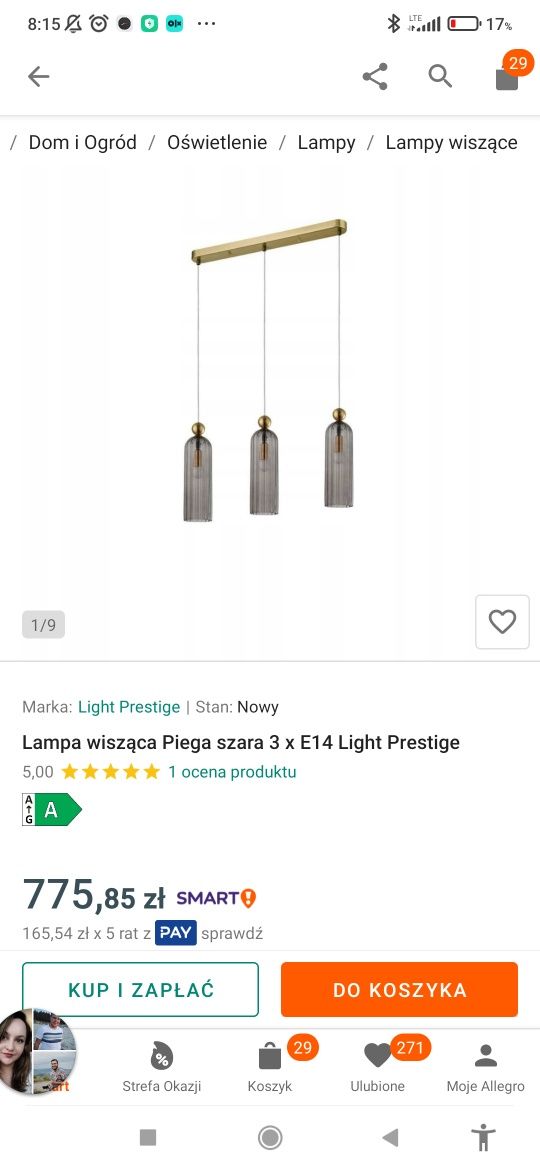 Lampa sufitowa wisząca Piega nowa