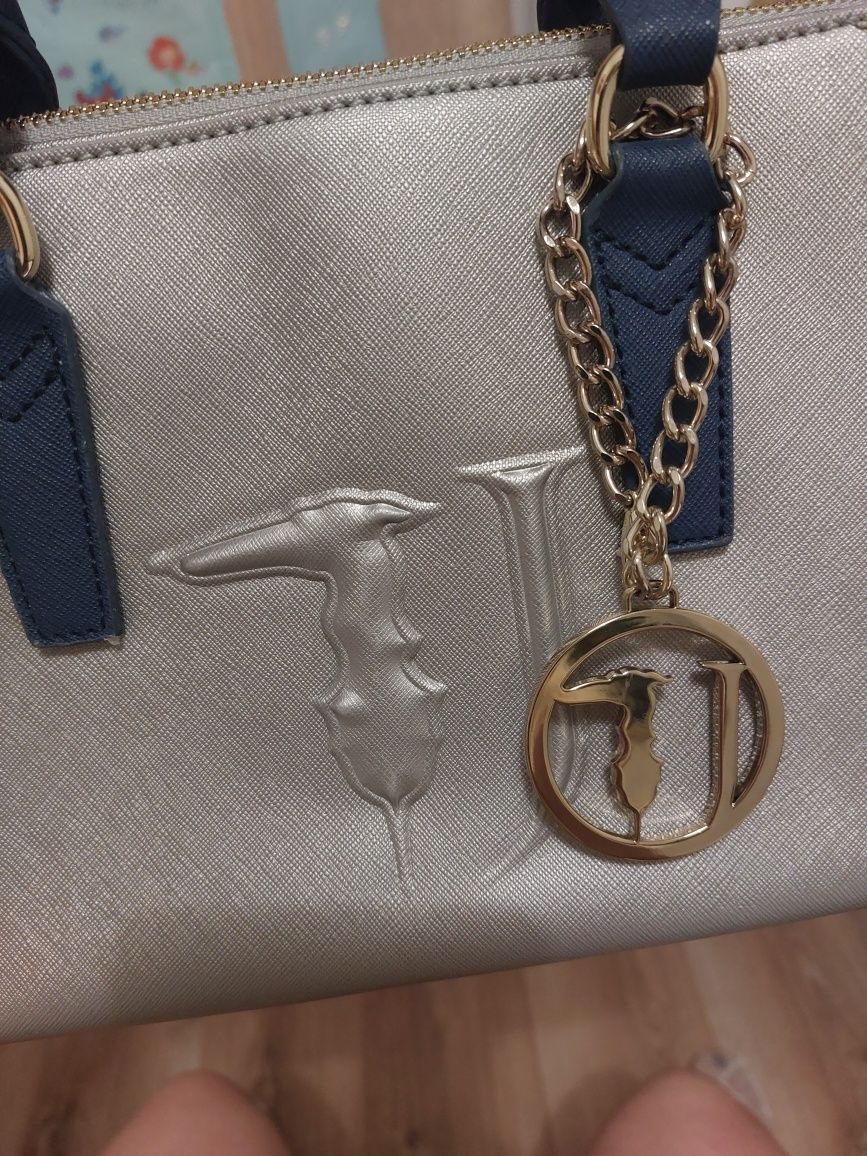 Torebka Trussardi Jeans srebrno granatowa