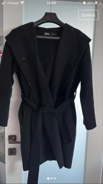 Zara zimowy płaszcz z dużym kapturem wełna xs