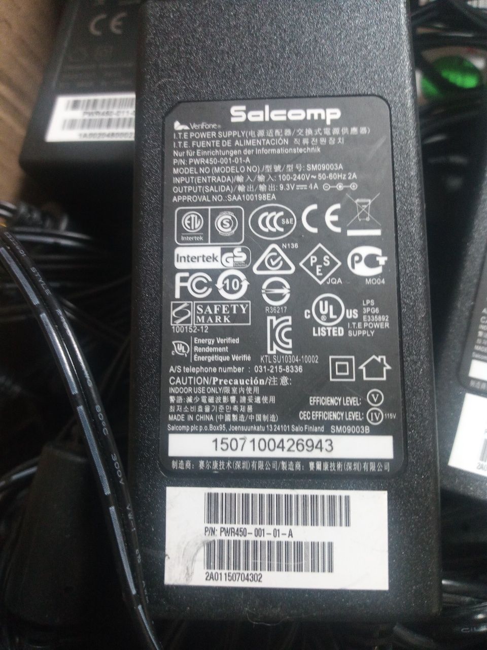 9.3В 9.3V 4A 37W Блок питания оригинал Verifone адаптер