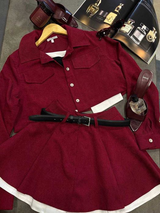 Жіночий вельветовий Костюм двійка‼️піджак + юбка з підкладкою шортиків