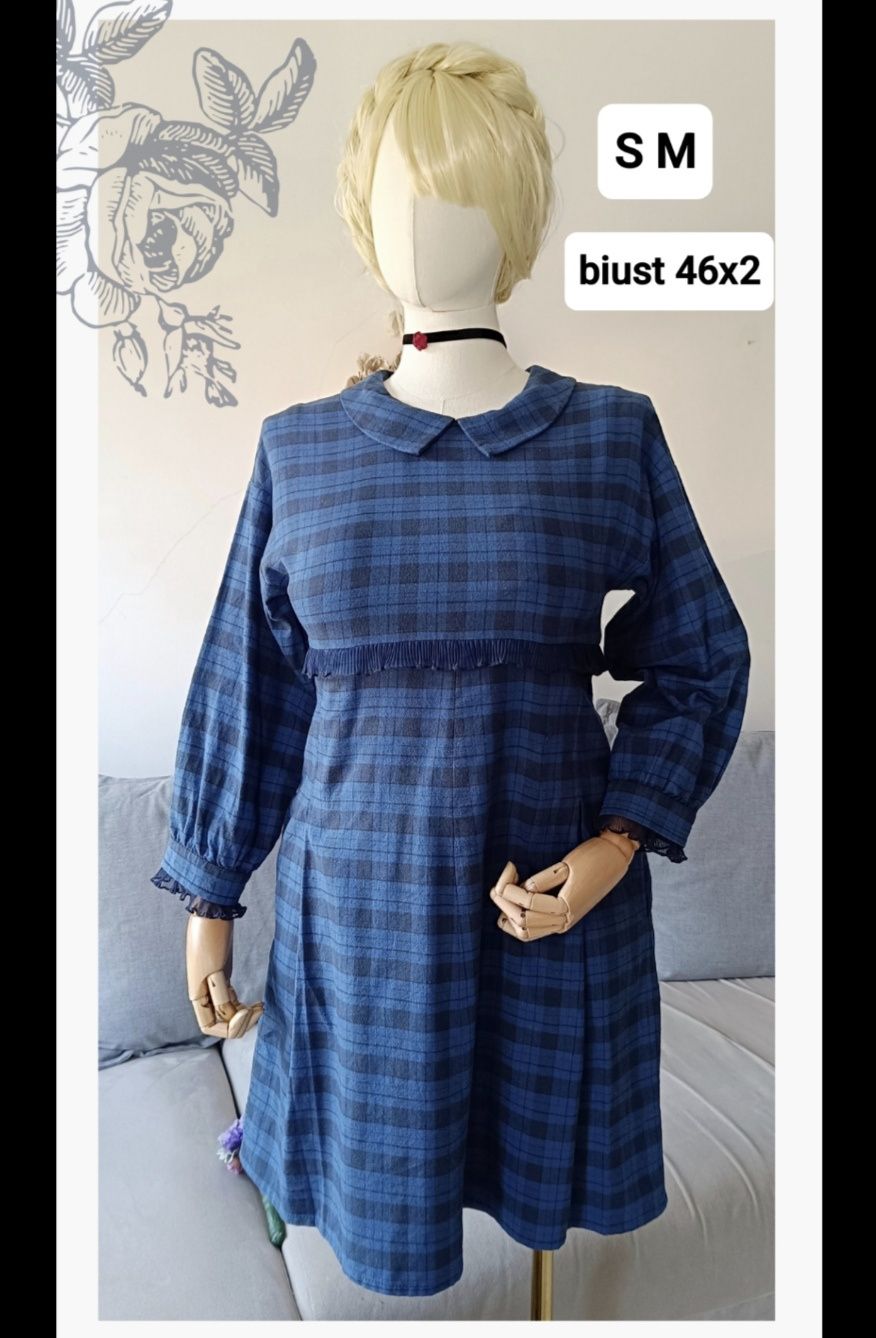 Rabarbar sukienka biust 46x2 S M L kratka boho pensjonarka babydoll
