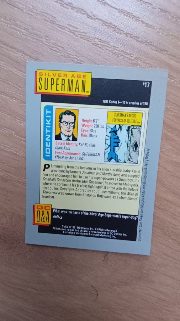 Carta coleccionável Superman Silver Age (oferta dos portes)