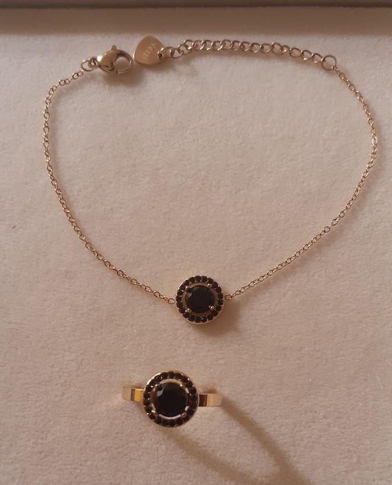 Vezzi nowa bransoletka z pierścionkiem (7) ze stali z czarnymi kryszta