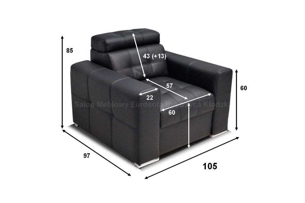 Kanapa 3os z funkcją spania + fotel włoska skóra naturalna