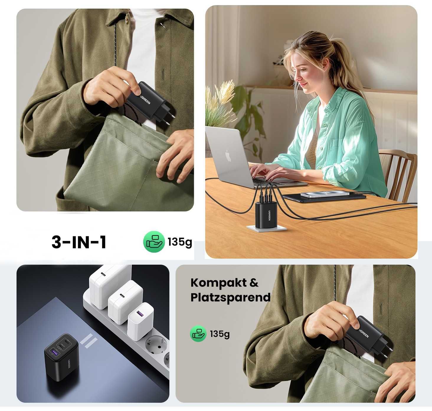 Szybka Ładowarka USB-C UGREEN 65 W iPhone 16/Pro Max/ Galaxy S24 Ultra