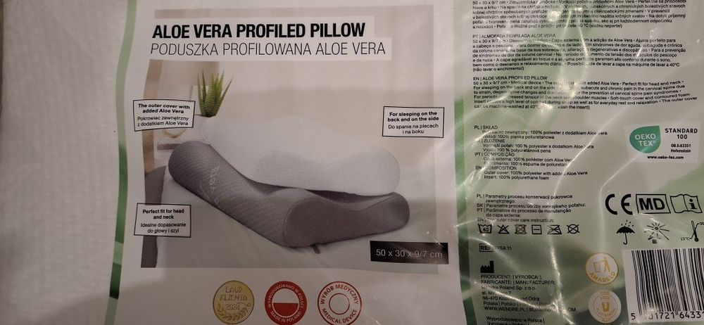 Poduszka ortopedyczna aloe vera profilowana Memory foam 50x30 NOWA