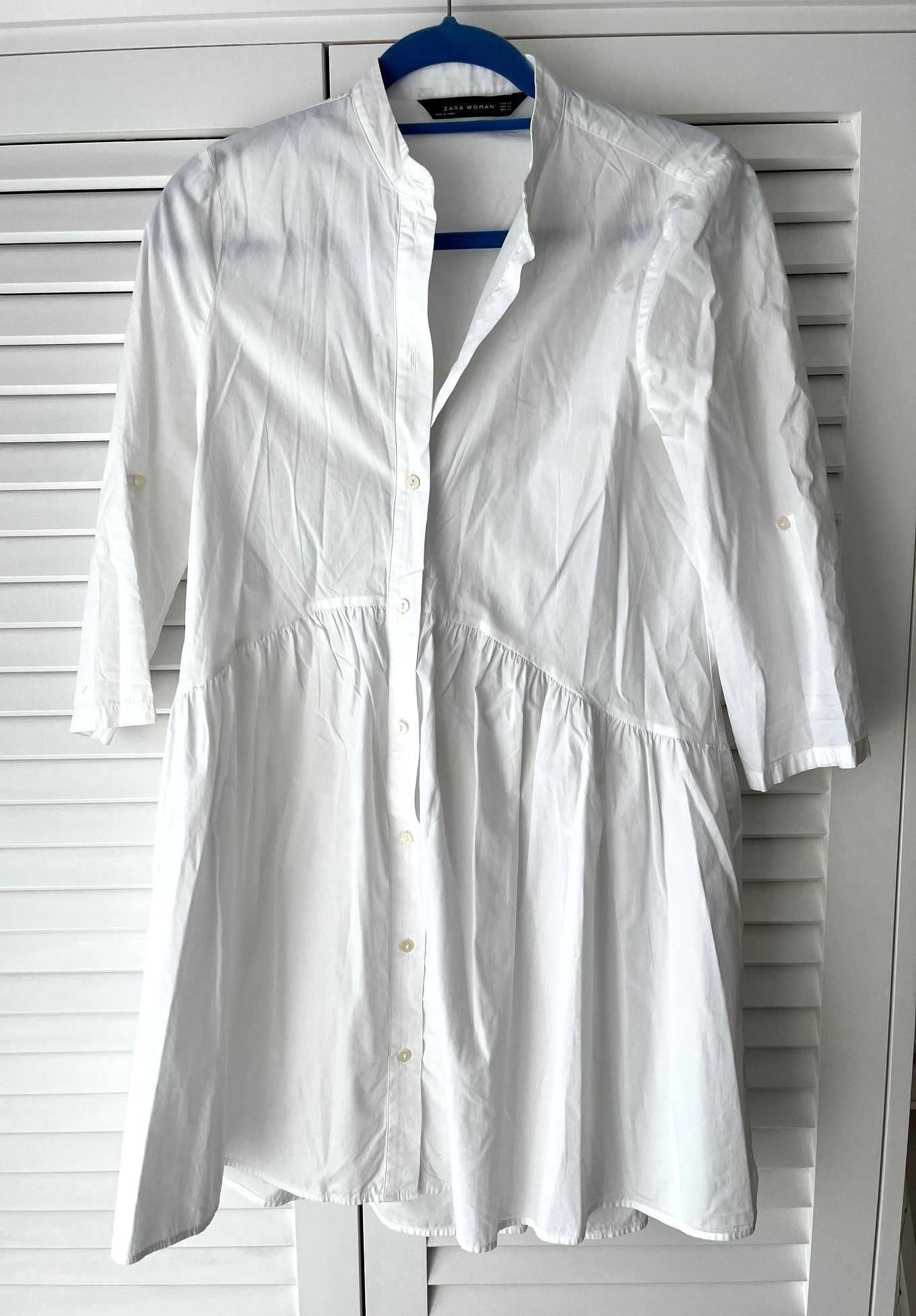 Zara Woman biała sukienka koszulowa letnia XS S