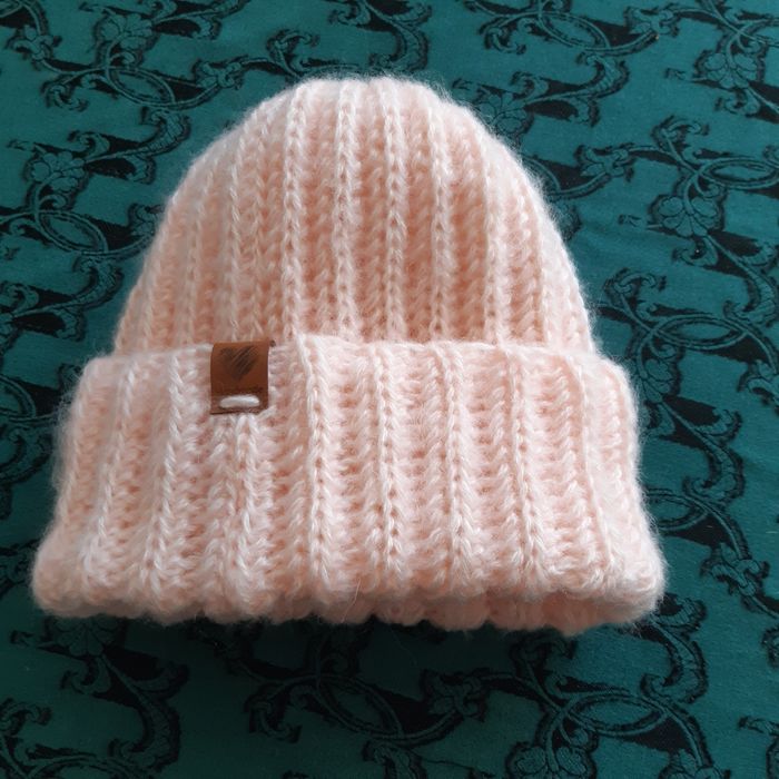 Czapka zimowa szydełkowa pudrowy róż handmade